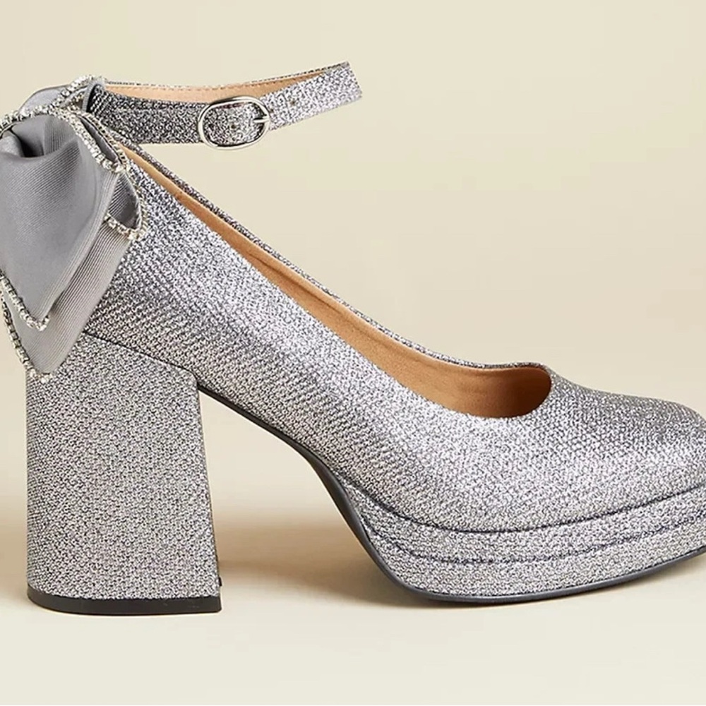 Betsey Johnson Glittering Silver Heels with Bow